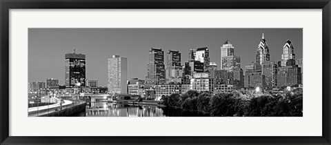 Framed Philadelphia, Pennsylvania Skyline at Night (black and white) Print