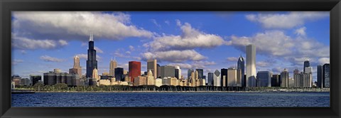 Framed USA, Illinois, Chicago, Panoramic view of an urban skyline by the shore Print