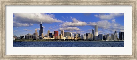 Framed USA, Illinois, Chicago, Panoramic view of an urban skyline by the shore Print