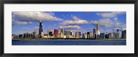 Framed USA, Illinois, Chicago, Panoramic view of an urban skyline by the shore Print