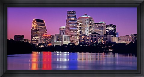 Framed USA, Texas, Austin, View of an urban skyline at night Print