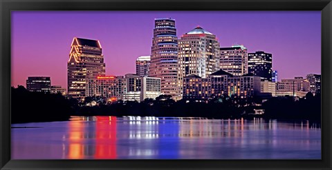 Framed USA, Texas, Austin, View of an urban skyline at night Print