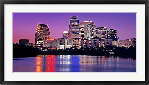 Framed USA, Texas, Austin, View of an urban skyline at night Print