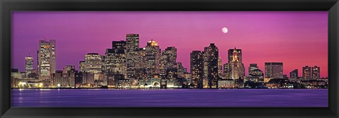 Framed USA, Massachusetts, Boston, View of an urban skyline by the shore at night Print