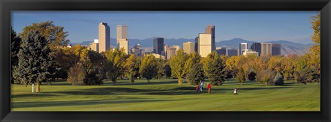 Framed USA, Colorado, Denver, panoramic view of skyscrapers around a golf course Print