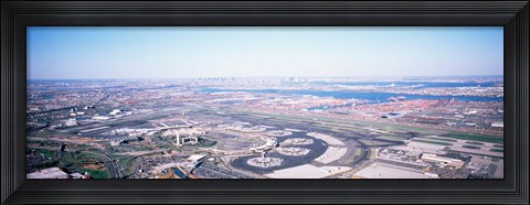 Framed USA, New Jersey, Newark Airport, Aerial view with Manhattan in background Print