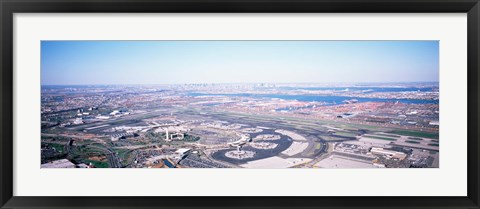 Framed USA, New Jersey, Newark Airport, Aerial view with Manhattan in background Print