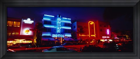 Framed Low Angle View Of A Hotel Lit Up At Night, Miami, Florida, USA Print