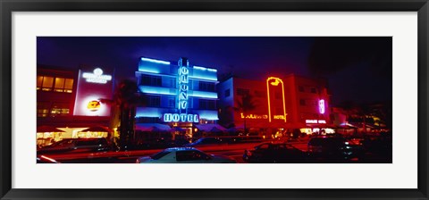 Framed Low Angle View Of A Hotel Lit Up At Night, Miami, Florida, USA Print