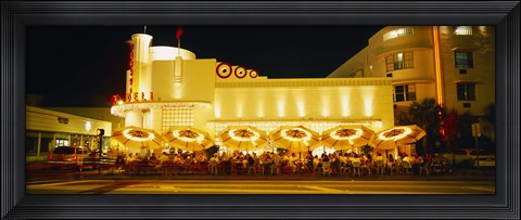 Framed Restaurant lit up at night, Miami, Florida, USA Print