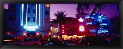 Framed Hotel lit up at night, Miami, Florida, USA Print