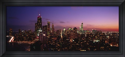 Framed Buildings lit up at dusk, Chicago, Illinois, USA Print