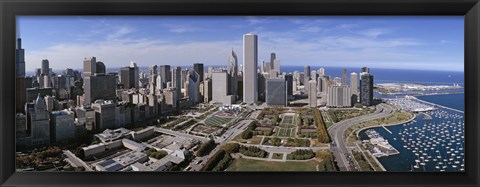 Framed USA, Illinois, Chicago, Millennium Park, Pritzker Pavilion, aerial view of a city Print