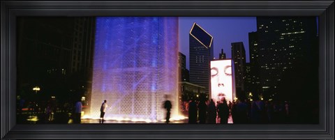 Framed Spectators Watching The Visual Screen, The Crown Fountain, Millennium Park, Chicago, Illinois, USA Print