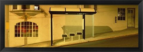 Framed USA, California, San Francisco, Bus stop at night Print