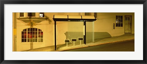 Framed USA, California, San Francisco, Bus stop at night Print