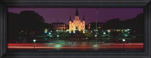 Framed Buildings lit up at night, Jackson Square, St. Louis Cathedral, French Quarter, New Orleans, Louisiana, USA Print