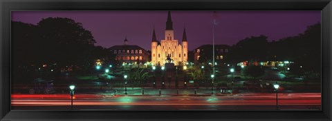 Framed Buildings lit up at night, Jackson Square, St. Louis Cathedral, French Quarter, New Orleans, Louisiana, USA Print