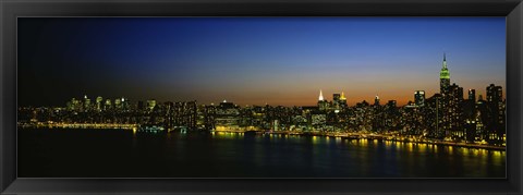 Framed City skyline at night, view of Manhattan from Long Island, New York City, New York State, USA Print