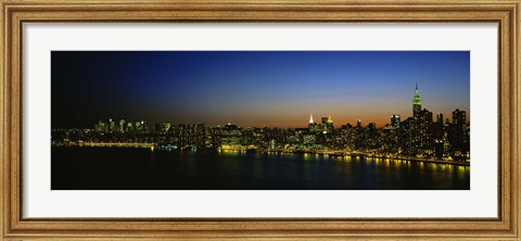 Framed City skyline at night, view of Manhattan from Long Island, New York City, New York State, USA Print