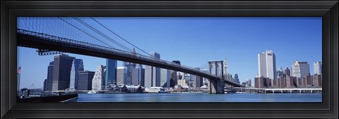 Framed New York City, Brooklyn Bridge, Skyscrapers in a city Print