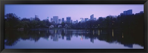 Framed USA, New York State, New York City, Central Park Lake, Skyscrapers in a city Print