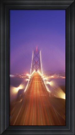 Framed High angle view of suspension bridge, Oakland Bay Bridge, San Francisco, California, USA Print