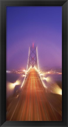 Framed High angle view of suspension bridge, Oakland Bay Bridge, San Francisco, California, USA Print