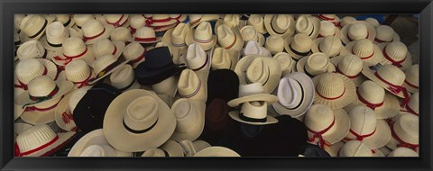 Framed High Angle View Of Hats In A Market Stall, San Francisco El Alto, Guatemala Print