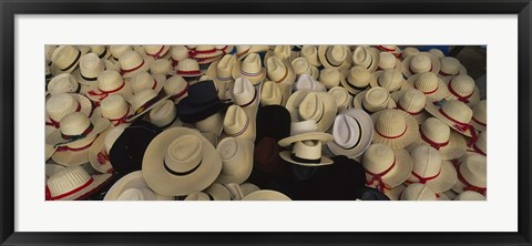 Framed High Angle View Of Hats In A Market Stall, San Francisco El Alto, Guatemala Print