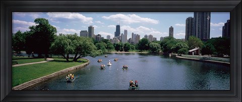 Framed High angle view of a group of people on a paddle boat in a lake, Lincoln Park, Chicago, Illinois, USA Print