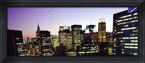 Framed Buildings lit up at dusk, Manhattan Print