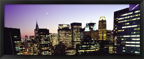 Framed Buildings lit up at dusk, Manhattan Print