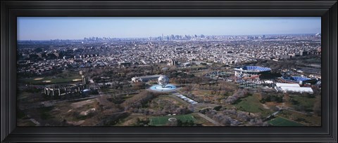 Framed Aerial View Of World&#39;s Fair Globe, From Queens Looking Towards Manhattan, NYC, New York City, New York State, USA Print