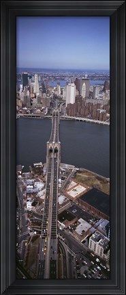 Framed Aerial View Of A Bridge, Brooklyn Bridge, Manhattan, NYC, New York City, New York State, USA Print