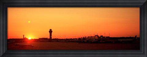 Framed Sunset Over An Airport, O&#39;Hare International Airport, Chicago, Illinois, USA Print