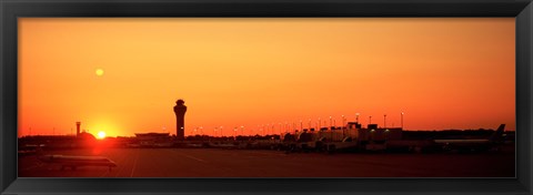 Framed Sunset Over An Airport, O&#39;Hare International Airport, Chicago, Illinois, USA Print