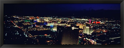 Framed High angle view of a city lit up at night, The Strip, Las Vegas, Nevada, USA Print