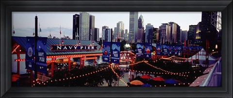 Framed Amusement Park Lit Up At Dusk, Navy Pier, Chicago, Illinois, USA Print