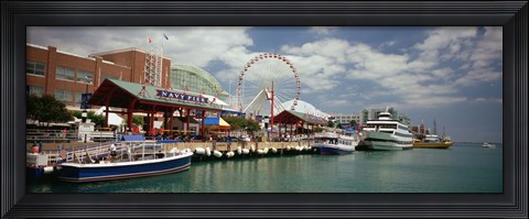 Framed Boats moored at a harbor, Navy Pier, Chicago, Illinois, USA Print