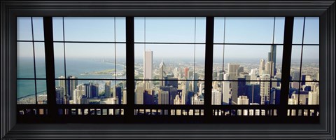 Framed High angle view of a city as seen through a window, Chicago, Illinois, USA Print