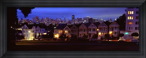 Framed Buildings Lit Up Dusk, Alamo Square, San Francisco, California, USA Print