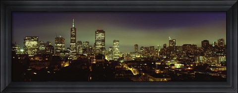 Framed Buildings Lit Up At Night, San Francisco, California, USA Print