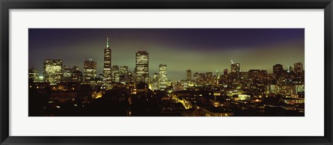 Framed Buildings Lit Up At Night, San Francisco, California, USA Print