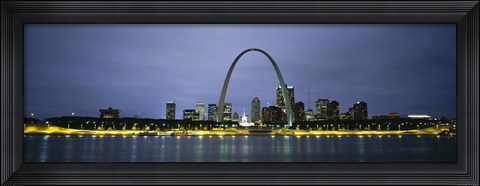 Framed Buildings Lit Up At Dusk, Mississippi River, St. Louis, Missouri, USA Print