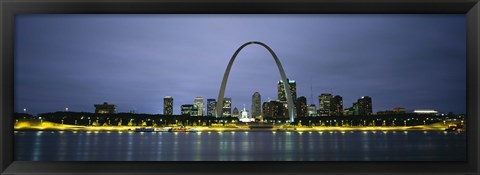 Framed Buildings Lit Up At Dusk, Mississippi River, St. Louis, Missouri, USA Print