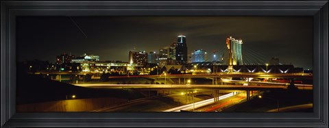 Framed Buildings Lit Up At Night, Kansas City, Missouri, USA Print