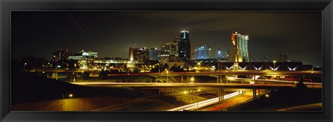 Framed Buildings Lit Up At Night, Kansas City, Missouri, USA Print