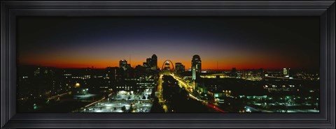 Framed High Angle View Of A City Lit Up At Dawn, St. Louis, Missouri, USA Print