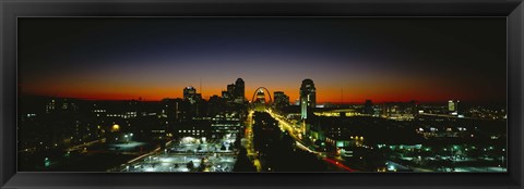 Framed High Angle View Of A City Lit Up At Dawn, St. Louis, Missouri, USA Print